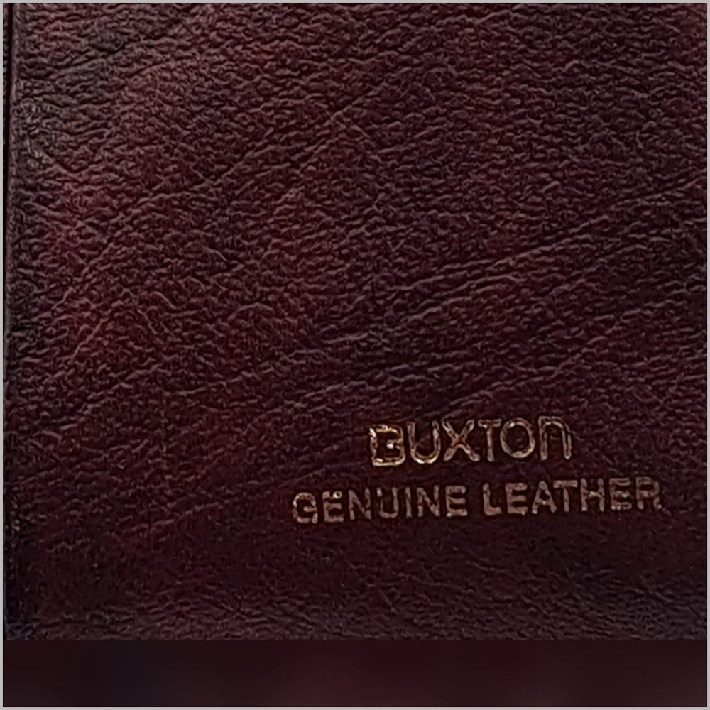 Buxton ~ Genuine Leather Black and Plum Kiss-Lip Closure Coin Bag. 4" x 3.5" - Picture 3 of 4